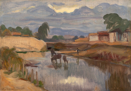 Оригинална картина на Борис Денев "Пейзаж от село Подуяне", 1927 от Галерия Роял