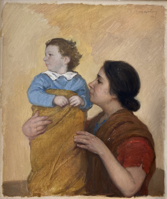 Оригинална картина на Добри Добрев "Майка с дете", 1940г. от Галерия Роял