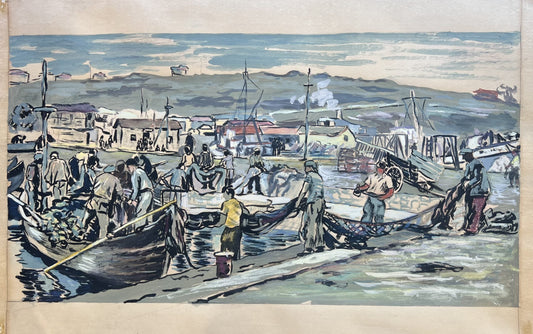 Оригинална картина на Дора Кънчева "Товарене на Мрежи", 1964г. от Галерия Роял