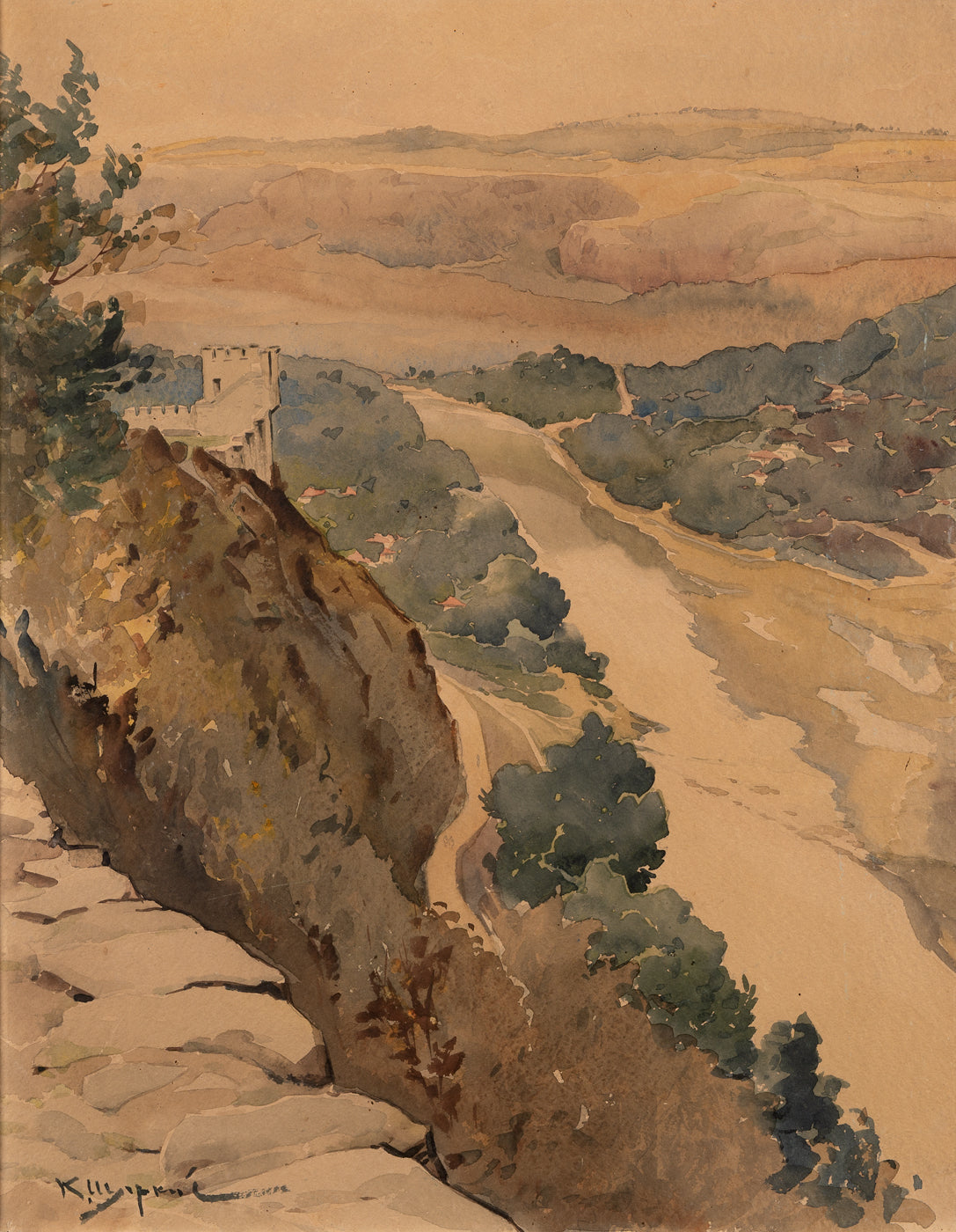 Оригинална картина на Константин Щъркелов "Пейзаж от Търново с Балдуиновата кула" от Галерия Роял