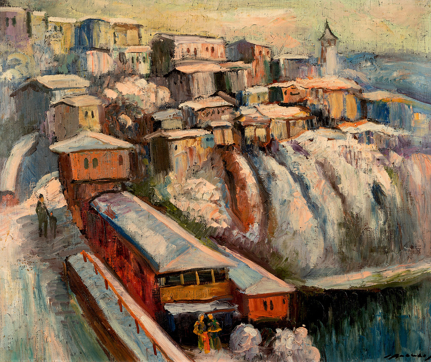 Оригинална картина на Стоян Василев "Мост пред града" от Галерия Роял